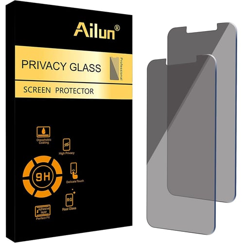 Ailun Privacy Screen Protector for iPhone front view showing anti-spy tinted glass