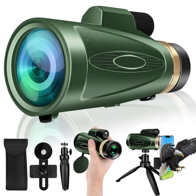 Monocular Telescope 80x100 High Power with Smartphone Adapter Tripod,Larger Vision Monoculars for Adults with BAK4 Prism & FMC Lens, Suitable for Bird Watching Hunting Hiking Camping Wildlife-Green - product photo 4 of 5