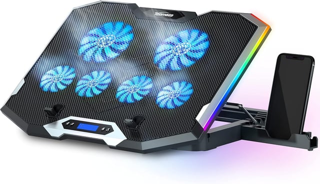 LIANGSTAR Laptop Cooling Pad, Laptop Cooler with 6 Quiet Fans for 12-17 Inch Notebook Gaming Fan Stable Stand, 7 Height & Wind Speed Adjustable, 2 USB Port & Phone Holder (Black) - product photo 5 of 5