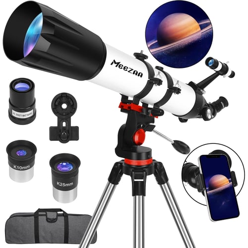 MEEZAA 90mm Refractor Telescope full setup with tripod