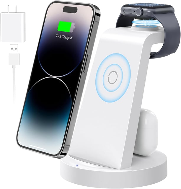 Anlmz 3 in 1 Charging Station for iPhone, Wireless Charger for iPhone 17 16e 16 15 14 13 12 11 X Pro Max & Apple Watch - Wireless Charging Station for AirPods 4 3 Pro - product photo 4 of 5