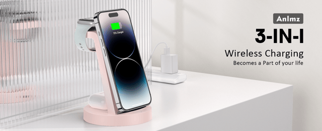 Anlmz 3 in 1 Charging Station for iPhone, Wireless Charger for iPhone 17 16e 16 15 14 13 12 11 X Pro Max & Apple Watch - Wireless Charging Station for AirPods 4 3 Pro - product photo 2 of 5