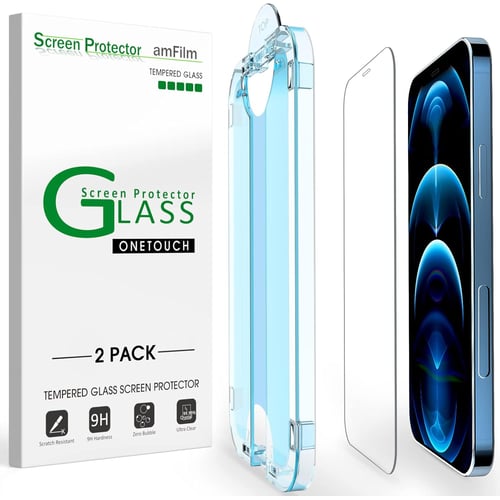 amFilm OneTouch screen protector for iPhone 12 Pro Max packaging and kit