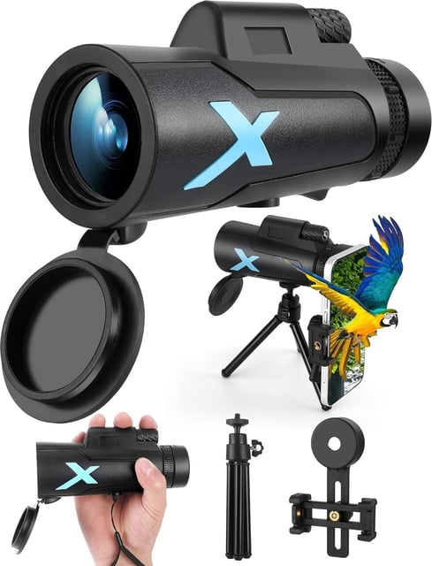 12x50 High-Power Monocular Telescope with Smartphone Tripod， Green
