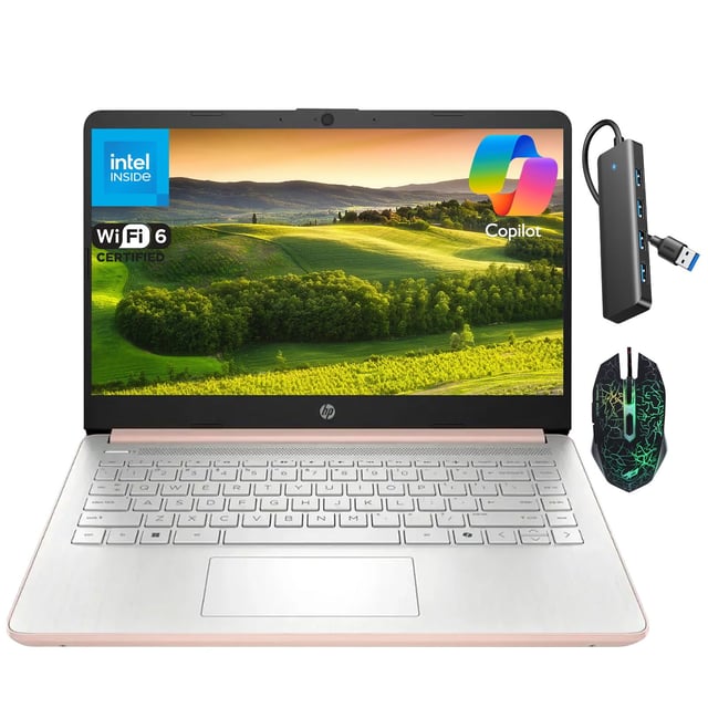 HP 14″Rose Gold Lightweight Laptop, with Office 365 & Copilot AI, Intel Processor, 4GB RAM Memory, 64GB SSD + 1TB Cloud Storage - product photo 4 of 5