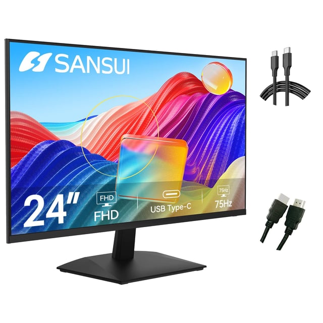 SANSUI Computer Monitor 24 inch Eye Care FHD 1080P Display HDMI,VGA Ports with 178° Viewing Angle/Frame-Less/Tilt/VESA Compatible for Office and Home - product photo 2 of 5
