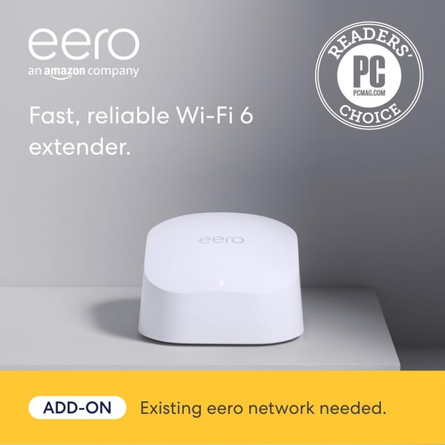 Like-New Amazon eero 6 mesh wifi add-on extender - Add up to 1,500 sq. ft. of Wi-Fi 6 coverage. Required eero mesh wifi system not included - product photo 3 of 5