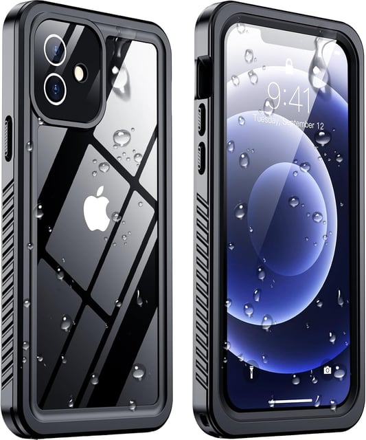 Temdan for iPhone 12 Case for iPhone 12 Pro Case, [12 FT Military Grade Drop Protection] with 2 Pack [Glass Screen Protector+ Camera Lens Protector] Non-Slip Shockproof Case,Black