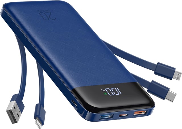 charmast Portable Charger with Built in Cables, Power Bank with Cords Wires, Slim 10000mAh Travel Battery Pack 6 Outputs 3 Inputs 3A Fast Charging for Samsung Google Pixel LG Moto iPhone iPad - product photo 4 of 5