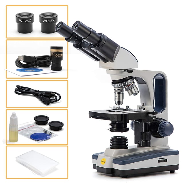 SWIFT Trinocular Compound Microscope SW350T,40X-2500X Magnification,Siedentopf Head,Research-Grade,Two-Layer Mechanical Stage,1.3mp Camera and Software Windows and Mac Compatible - product photo 4 of 5