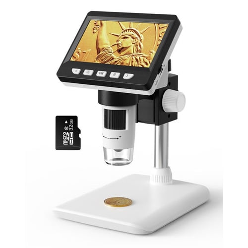 SKYEAR microscope screen showing magnified coin detail