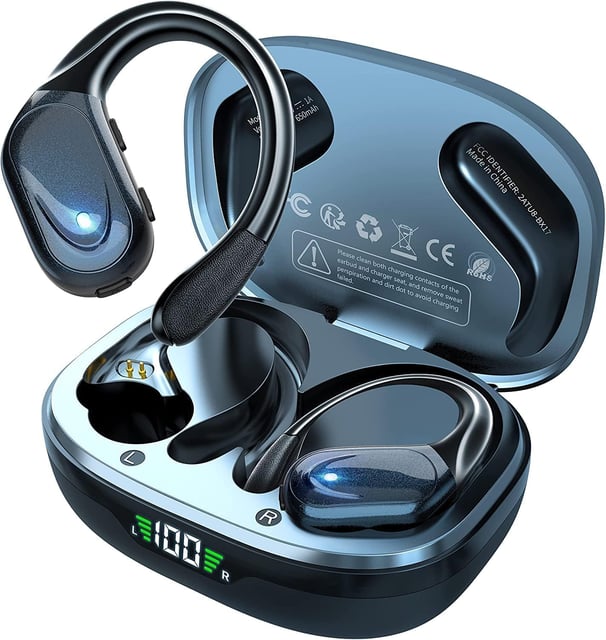 HAOYUYAN Wireless Earbuds, Sports Bluetooth Headphones, 80Hrs Playtime Ear Buds with LED Power Display, Noise Canceling Headset, IPX7 Waterproof Earphones for Workout/Running(Black) - product photo 5 of 5