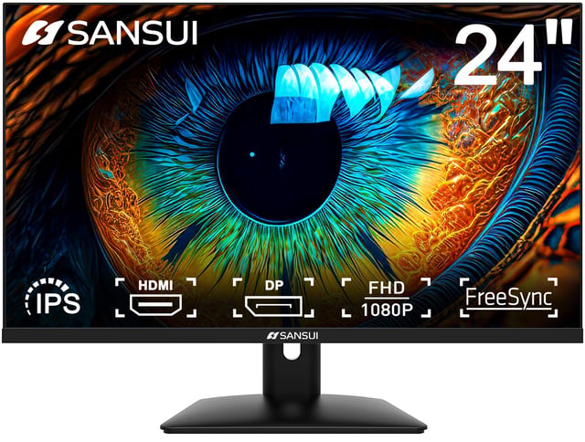 SANSUI Computer Monitor 24 inch Eye Care FHD 1080P Display HDMI,VGA Ports with 178° Viewing Angle/Frame-Less/Tilt/VESA Compatible for Office and Home - product photo 4 of 5