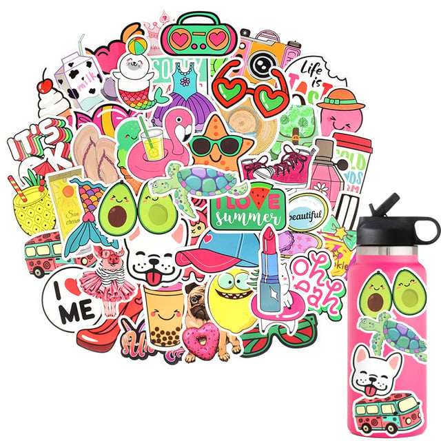 100 PCS Water Bottle Stickers for Kids Teens Girls Adults, Aesthetic Cute Vinyl Waterproof Vsco Cool Stickers, Laptop Scrapbook Skateboard Computer Car Sticker Packs - product photo 2 of 5