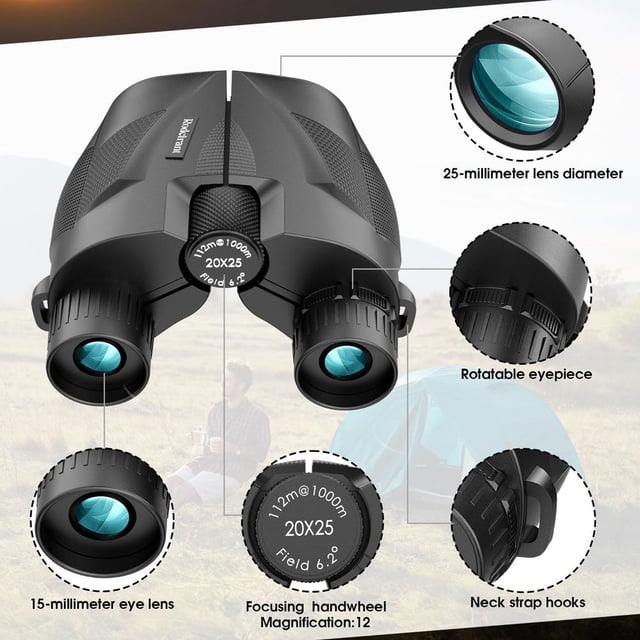 20X25 Compact Binoculars for Adults,Large Eyepiece Waterproof Binocular,Easy Focus Small Binoculars for Bird Watching,Hiking and Concert, Black - product photo 5 of 5