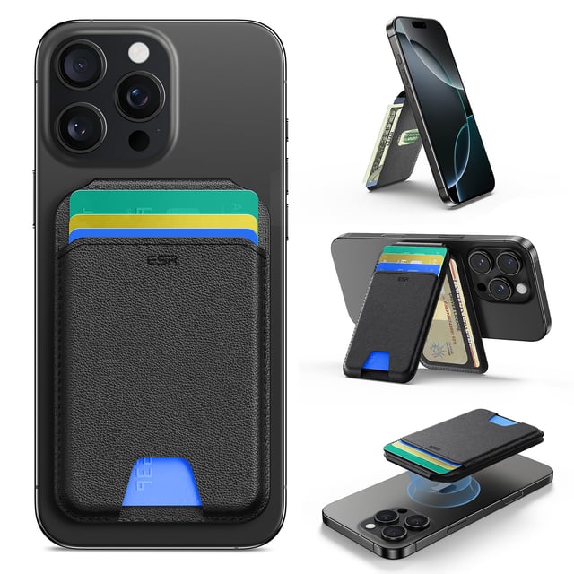 ESR for MagSafe Wallet Stand, RFID Blocking w MagSafe Ring, 5 Card Holder for Phone, Leather Magnetic Wallet for iPhone 17e/17/16/15/14/13/12 Series(Not for Mini), Selected Samsung,Black Carbon Fiber - product photo 2 of 5