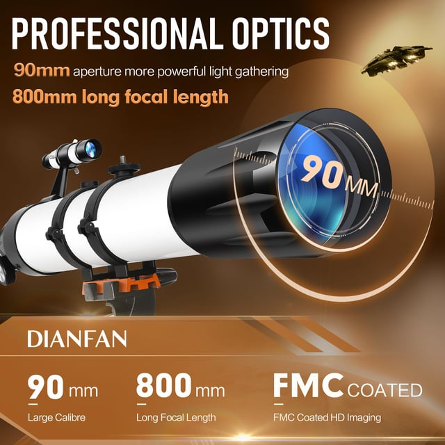 HUGERSTAR Telescope, Telescope for Adults High Powered, 90mm Aperture 800mm Professional Refractor Telescopes for Adults Astronomy Beginners with AZ Mount Stainless Tripod, Carry Bag and Moon Filter - product photo 5 of 5