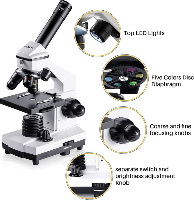 Microscope for Adults & Kids,40-2500X Binocular Microscope for School Lab & Home Schooling,with Mechanical Stages,Slides Set & Phone Holder - product photo 3 of 5
