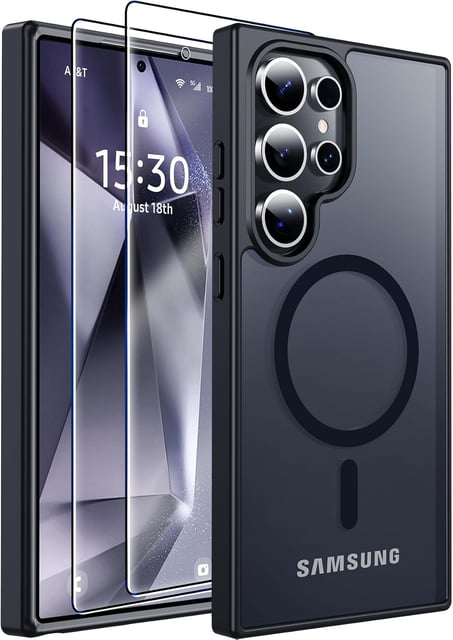 MOZOTER for Samsung Galaxy S24 Ultra Case with Magnetic,[Compatible with MagSafe][12Ft Military Dropproof][2*Screen Protector] Translucent Anti-Slip Back Slim Shockproof Case for S24 Ultra-Black