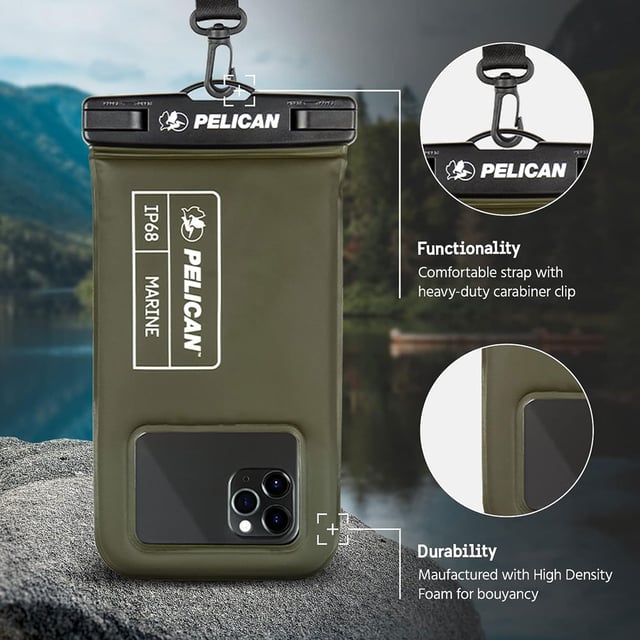 Pelican Marine - IP68 Waterproof Phone Pouch w/Storage Pocket (Large) - Floating Waterproof Phone Case - Beach Cruise Travel Essentials - Fits All Phones - Detachable Lanyard - Black/Hi-Vis Yellow - product photo 2 of 5