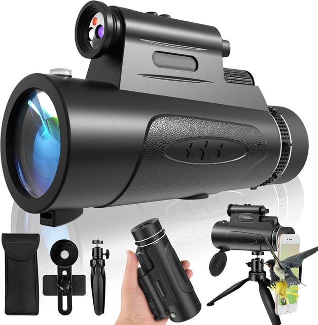 Monocular Telescope with Lights HD Monoculars 80x100 for Adults High Powered Monocular for Hunting with Smartphone Holder & Tripod, Handheld Telescope Suitable for Bird Watching Stargazing-Black - product photo 3 of 5