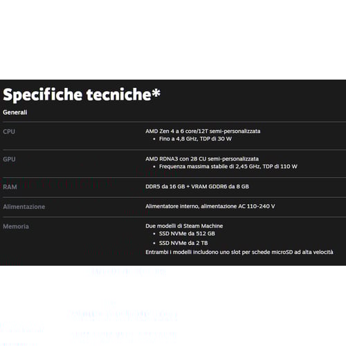 Steam Machine specs overview from Valve's official page