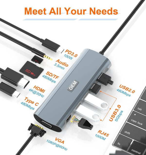USB C Docking Station, 12-in-1 USB C Hub Dual Monitor with 2 HDMI, VGA, RJ45, 100W PD, USB-C Data, 2 USB 3.0, 2 USB 2.0, SD/TF Card Reader, for MacBook/Dell/HP/Lenovo - product photo 5 of 5