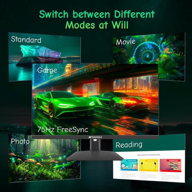 SANSUI Computer Monitor 24 inch Eye Care FHD 1080P Display HDMI,VGA Ports with 178° Viewing Angle/Frame-Less/Tilt/VESA Compatible for Office and Home