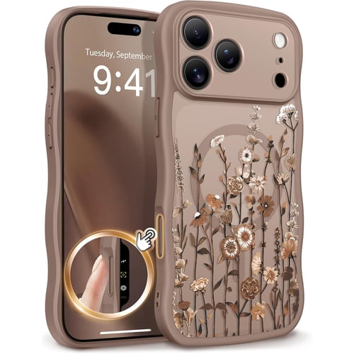 GVIEWIN Floratopia Brown floral case for iPhone 17 Pro Max front view