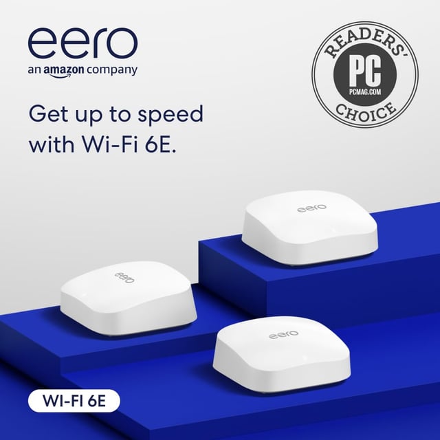 Amazon eero 6+ mesh wifi system - Supports internet plans up to a Gigabit, Coverage up to 4,500 sq. ft., Connect 75+ devices, 3-pack - product photo 5 of 5