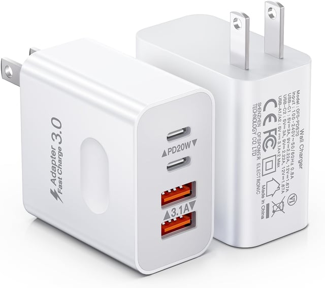4 Pack USB C Charger Block,20W USB-C & USB-A Port Charger，for i Phone 17/16/15/14/13/12/11/X/8, i Pad and More - product photo 3 of 5