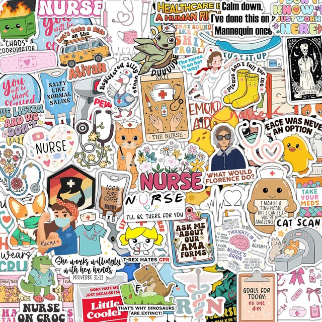 120Pcs Funny Nurse Stickers, Nursing Gift by Puraesla, Hilarious Sticker Pack, Medical Decals for Computer, Cups, Planner Laptop, Water Bottle Gifts for Health Care Workers