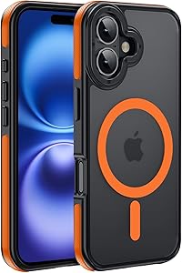 Yzoiko Magnetic for iPhone Air case, with Camera Lens Protector [10Ft Military-Grade Protection] Compatible with fit MagSafe Slim case for iPhone 17 Air 6.5 inch, Orange Bumper - product photo 5 of 5