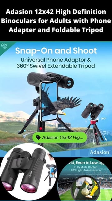 Adasion 15x56 UHD Binoculars for Adults High Powered with Phone Adapter and Tripod, Super Powerful BAK4 Prism Waterproof Binoculars for Hunting Stargazing Bird Watching Hiking Safari Travel Sports - product photo 2 of 5