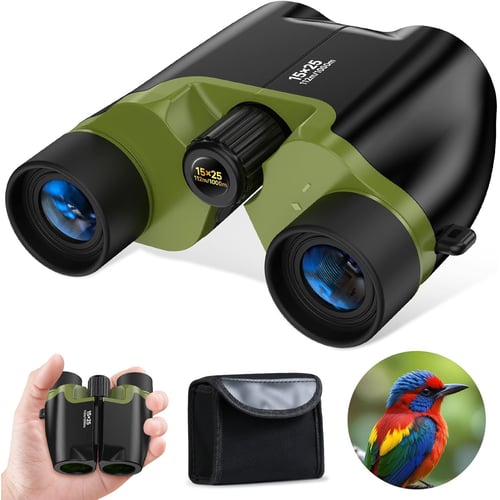 Compact 15x25 binoculars front view showing build and size