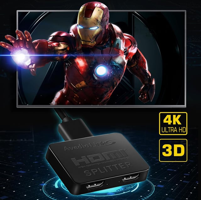 avedio links HDMI Splitter 1 in 2 Out [w/ 4 Ft Hdmi Cable]Not for Extended Display-Mirror Same Screen Only, 4K 1x2 HDMI Splitter 1 to 2 for 3D 1080P@60Hz, Copy 1 Source to 2 Displays at The Same Time - product photo 4 of 5