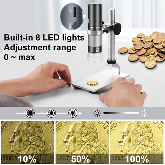 Ninyoon 4K Microscope with Professional Stand for iPhone Android PC, 50-1000X Digital USB Microscope Endoscope HD Camera for All Cellphones iPad Android Tablet Windows Mac Chrome Linux - product photo 5 of 5