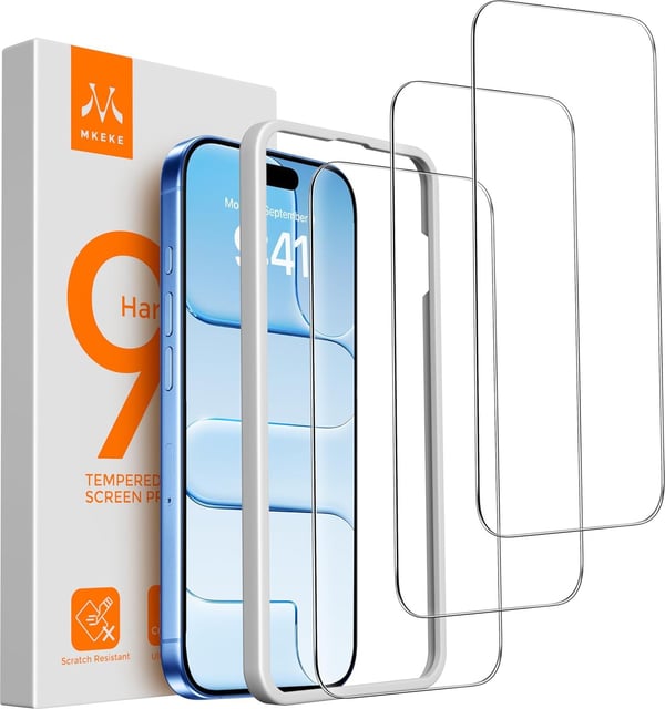 Mkeke Screen Protector for iPhone Air, 3 Pack Tempered Glass [9H Hardness] [Military-Grade Drop Protection] [Sensitive Touch] [Easy Installation Frame] [Bubble Free] [HD Clear] for 17 Air 6.5 inch