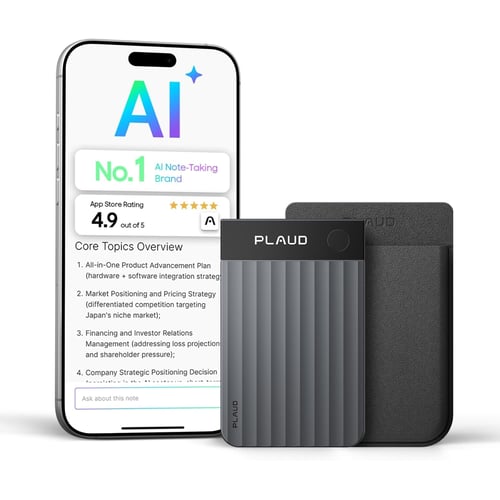 Plaud Note Pro AI Voice Recorder in black, ultra-slim design with InstantView display