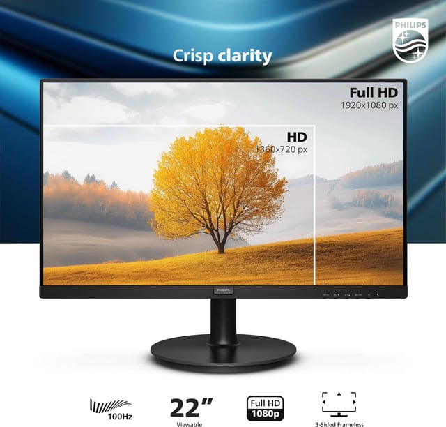 Philips 221V8LB 22 inch Class Thin Full HD (1920 x 1080) Monitor, 100Hz Refresh Rate, VESA, HDMI x1, VGA x1, LowBlue Mode, Adaptive Sync, 4 Year Advance Replacement Warranty - product photo 5 of 5