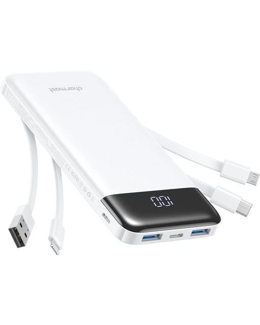 charmast Portable Charger with Built in Cables, Power Bank with Cords Wires, Slim 10000mAh Travel Battery Pack 6 Outputs 3 Inputs 3A Fast Charging for Samsung Google Pixel LG Moto iPhone iPad - product photo 2 of 5