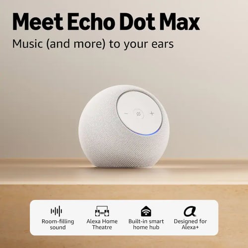 Echo Dot Max side profile showing fabric and speaker grille