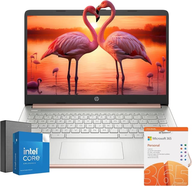 HP 14″Rose Gold Lightweight Laptop, with Office 365 & Copilot AI, Intel Processor, 4GB RAM Memory, 64GB SSD + 1TB Cloud Storage - product photo 2 of 5