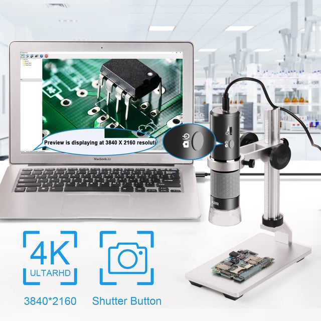 Ninyoon 4K Microscope with Professional Stand for iPhone Android PC, 50-1000X Digital USB Microscope Endoscope HD Camera for All Cellphones iPad Android Tablet Windows Mac Chrome Linux - product photo 2 of 5