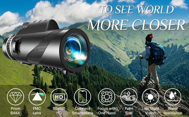 80x100 monocular Telescope, Suitable for Adults and Children, for Bird Watching, Hiking, and Concert Tours, with Phone Clip and Stand - product photo 5 of 5