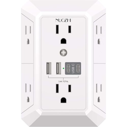 NUOZHI 6 Outlet Surge Protector Wall Splitter with USB ports