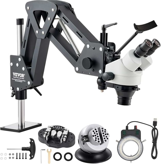 VEVOR Multi-Directional Microscope with Spring Bracket, Micro Jewelry Inlaid Stand, with Integrated USB Ring LED Light, 7X-45X Magnification Jewelry Microscope, Jewelers Microscope for Jewelry Inlay - product photo 2 of 5
