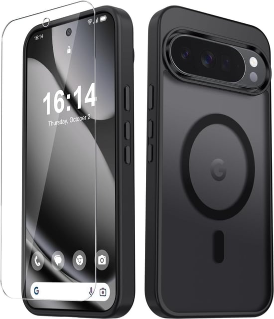 for Google Pixel 10 Pro XL Case, Matte Magnetic Phone Cover [with 1 Screen Protector] [Support for MagSafe] [Shockproof Military Grade Protection] Translucent Frosted Back, Black