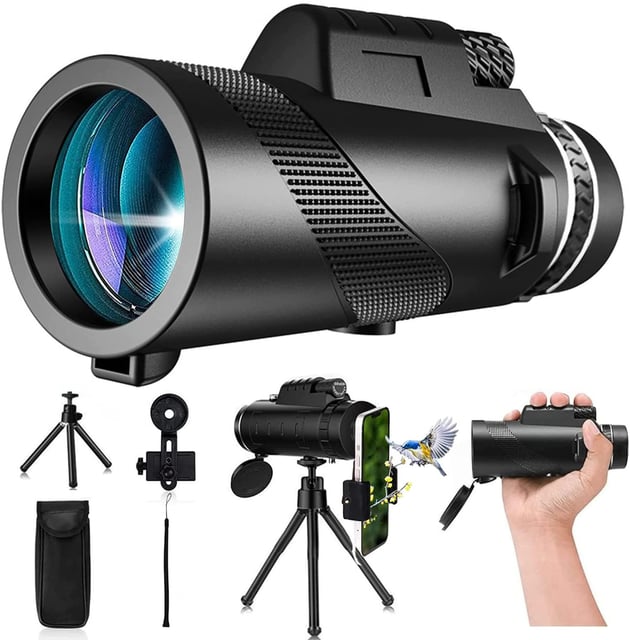 Monocular Telescope 80 x 100 High Powered Monoculars for Adults with Tripod, Monocular for Smartphone Suitable for Bird Watching Larger Vision Monoculars for Adults with BAK4 Prism & FMC Lens Black - product photo 3 of 5