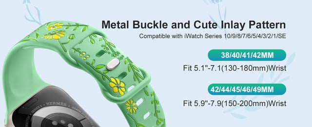 SNBLK 6 Pack Floral Engraved Bands Compatible with Apple Watch Bands 40mm 41mm 42mm 38mm 44mm 45mm 46mm 49mm Women Men, Silicone Flower Pattern Strap for iWatch Series 11 10 Se Ultra 9 8 7 6 5 4 3 2 1 - product photo 5 of 5